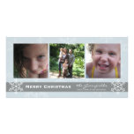 Blue and Grey Snowflake Merry Christmas card Photo Greeting Card