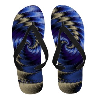 Blue And Grey Spiral Fractal Flip Flops