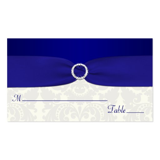 Blue and Ivory Damask Placecards Business Card Template (front side)