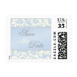 Blue and Ivory Damask Save the Date Postage