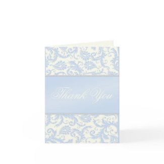 Blue and Ivory Damask Thank You Card card