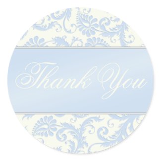 Blue and Ivory Damask Thank You Sticker sticker
