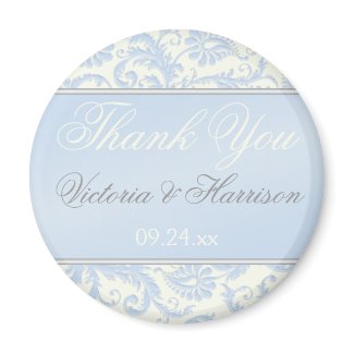 Blue and Ivory Damask Wedding Favor Magnet magnet