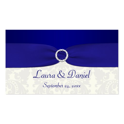 Blue and Ivory Damask Wedding Favor Tag Business Cards (front side)