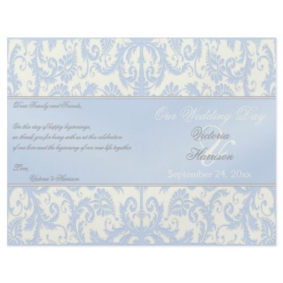 Blue and Ivory Damask Wedding Program Flyer by NiteOwlStudio