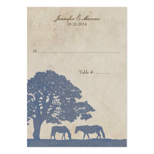 Blue and Ivory Vintage Horse Farm Place Card Business Cards (front side)