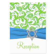 Blue and Lime Damask Bat Mitzvah Enclosure Card Business Card Templates