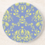 blue and lime green elegant damask drink coaster