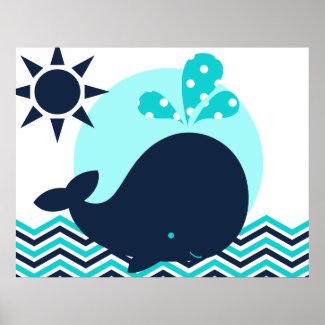 Blue and Navy Whale Nursery Poster
