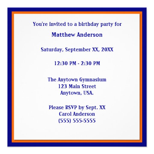 Blue and Orange Basketball Birthday Party Invitations