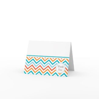 Blue and Orange Chevron Thank You Card