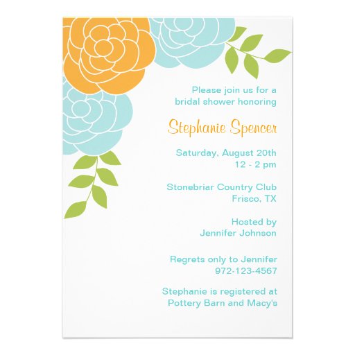 Blue and Orange Floral Invitations (front side)