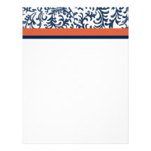 Blue and Orange Floral Pattern Personalized Letterhead