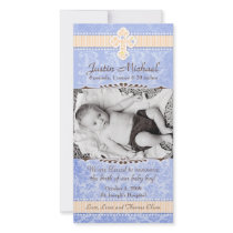 Blue and Orange Florals Birth Announcement photo cards by NicChic Blue and Orange Florals Birth Announcement photo cards