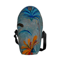 Blue and Orange Flowers Mini Messenger Bag