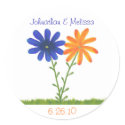 Blue and orange flowers, Save the date stickers sticker