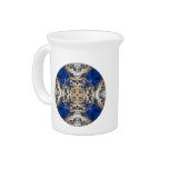 Blue and Orange Intricate Pattern on White Beverage Pitcher