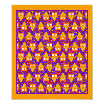 Blue and Orange Owl Pattern Photo Print