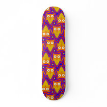 Blue and Orange Owl Pattern Skateboard