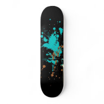 blue and orange paint splatter skate board skateboards