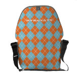 Blue and Orange Retro Argyle Pattern rickshaw messenger bags