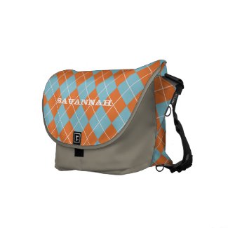 Blue and Orange Retro Argyle Pattern rickshawmessengerbag