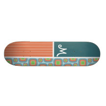 Blue and Orange Retro Pattern Skateboard Decks