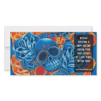 Blue and Orange Skulls Photo Card Template by JesseDeering