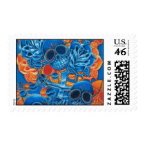 Blue and Orange Skulls Postage Stamp by JesseDeering Blue and Orange Skulls Postage Stamp