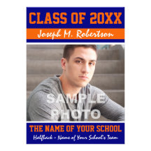 Blue and Orange Team School Athlete Graduation Custom Invites