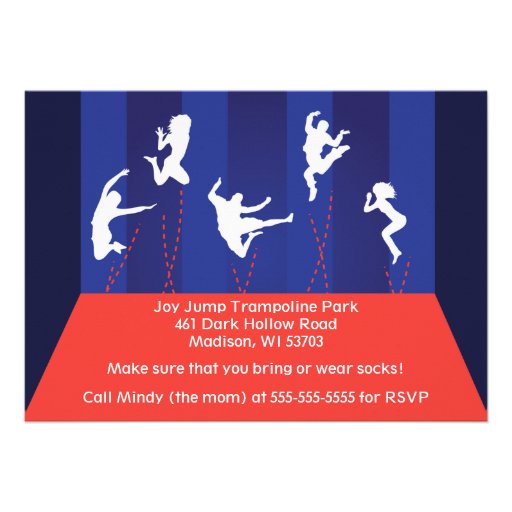 Blue and Orange Trampoline Party Invitation