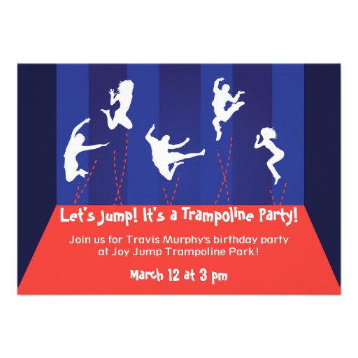 Blue and Orange Trampoline Party Invitation