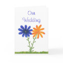 Blue and Orange Wedding Invitations, Flowers card