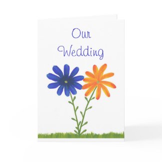 Blue and Orange Wedding Invitations, Flowers card
