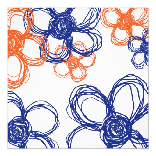 Blue and Orange Wild Flowers Wedding Invitation