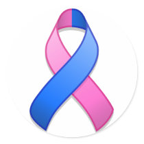 Blue and Pink Awareness Ribbon Round Sticker by jamieco Blue and Pink Awareness Ribbon Round Sticker