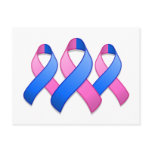 Blue and Pink Awareness Ribbon Trio Postcard