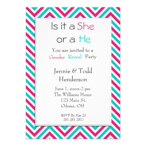Blue and Pink Chevron Gender Reveal Invitation