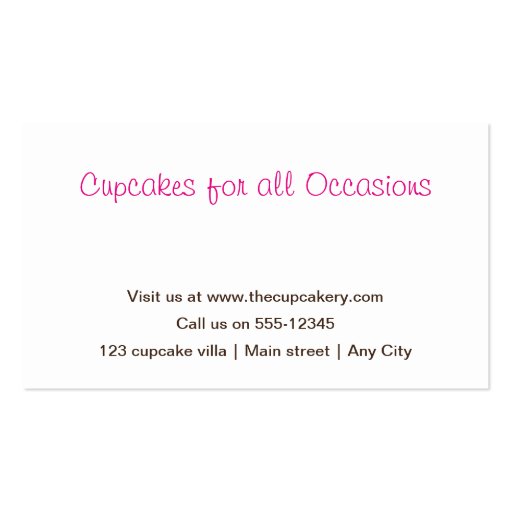 Blue and Pink Cute Cupcake Bakery Business Cards (back side)