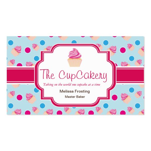 Blue and Pink Cute Cupcake Bakery Business Cards (front side)