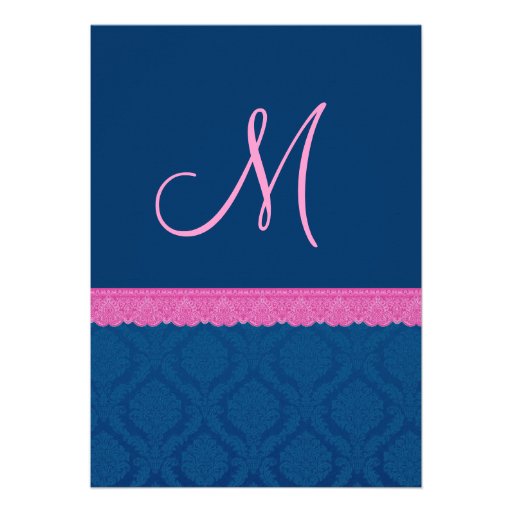 Blue and Pink Damask Lace Wedding V04 Invites