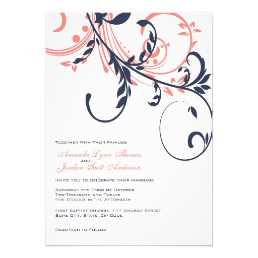 Blue and Pink Double Floral Wedding Invitation