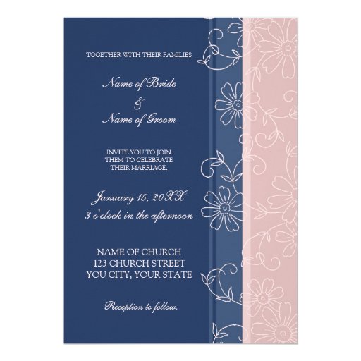Blue and Pink Floral Wedding Invitation Cards