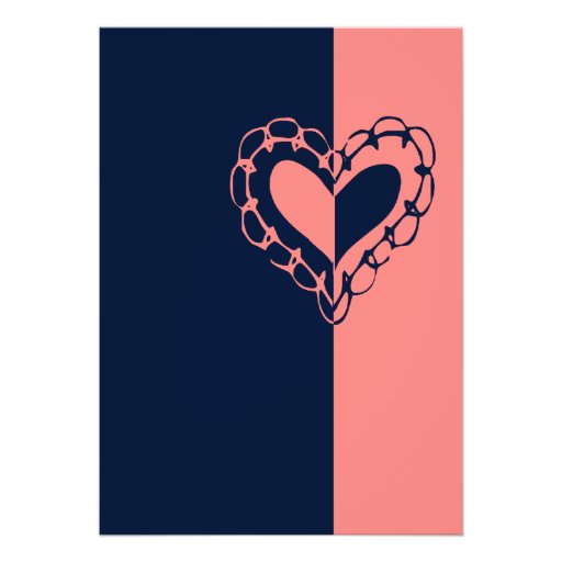Blue and Pink Heart Wedding Invitation