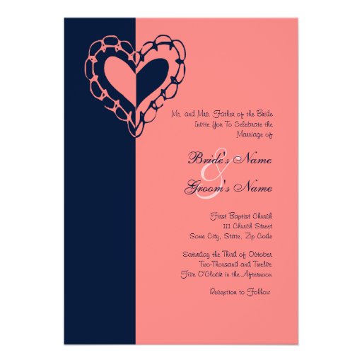 Blue and Pink Heart Wedding Invitation