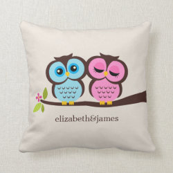 Blue and Pink Owls Wedding Pillow