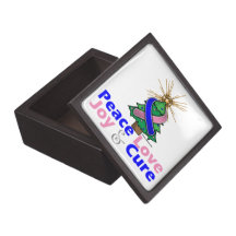 Blue and Pink Ribbon Xmas Peace Love, Joy & Cure Premium Trinket Boxes