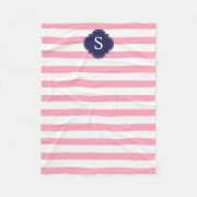 Blue and Pink Stripes Monogram Fleece Personalized Blankets