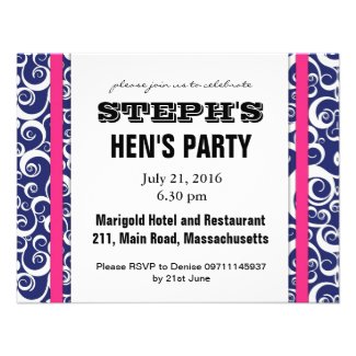Blue and Pink Swirl Hen Party Invite