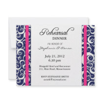 Blue and Pink Swirl Rehearsal Dinner Card Custom Invite